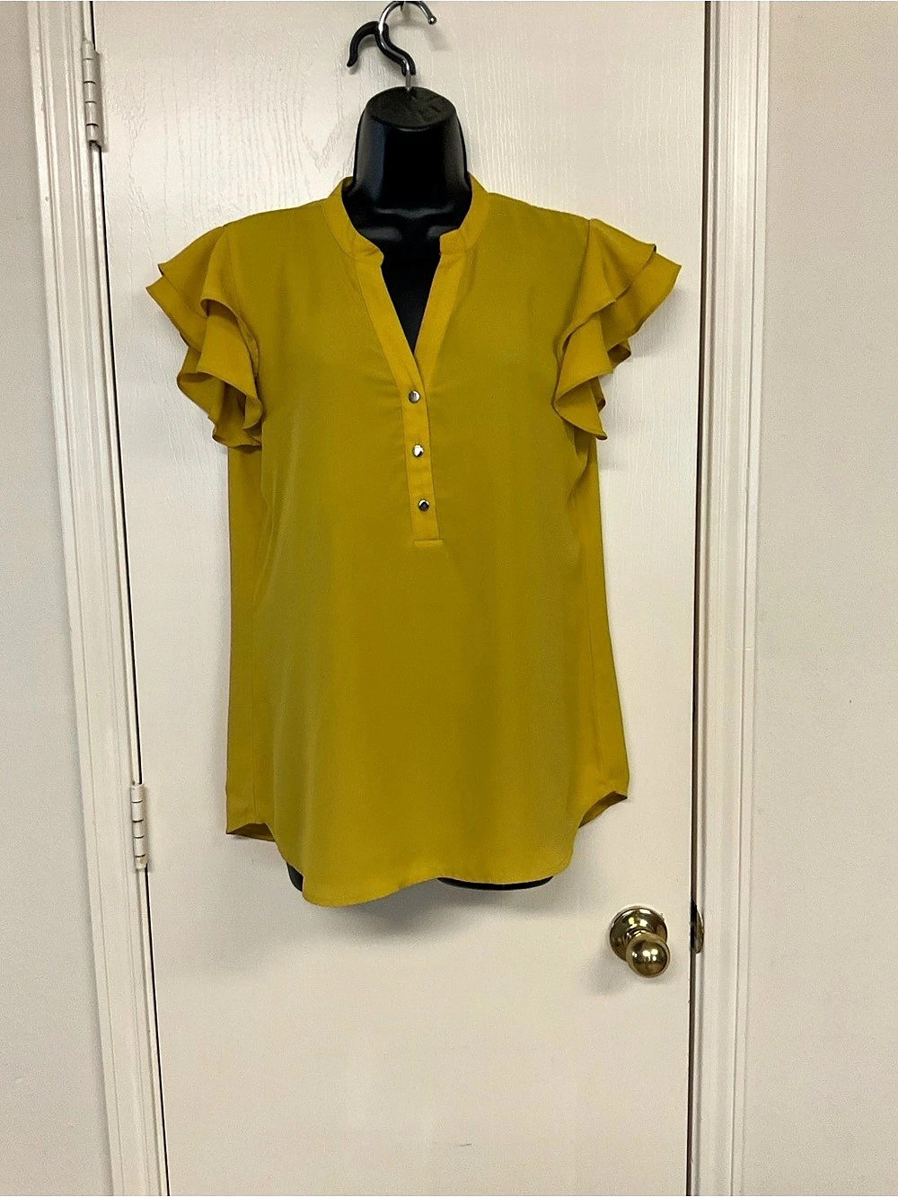 Carmen by Carmen Marc Valvo Ruffle Sleeve Blouse in Yellow
